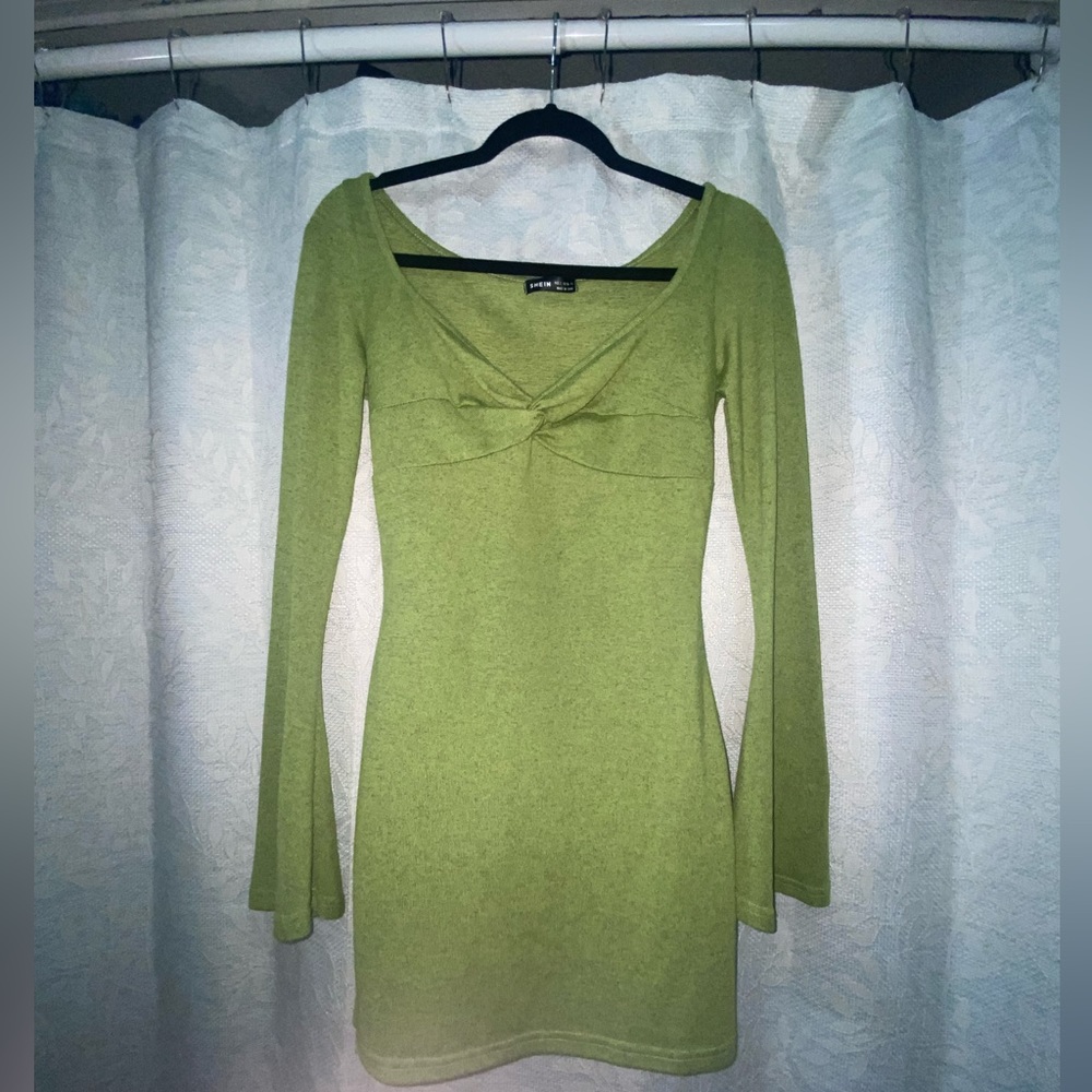 Shein green bell sleeve mini dress Small.